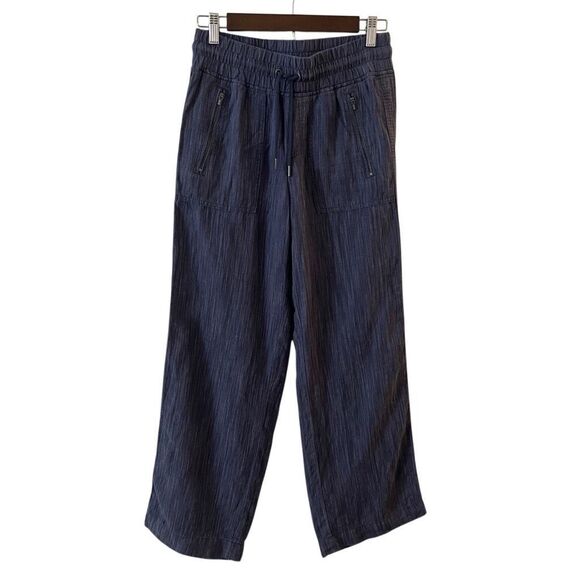 Athleta Women's Cabo Linen Textured Wide Leg Blue Stripe Pull On Pants Blue 0 - Picture 5 of 14